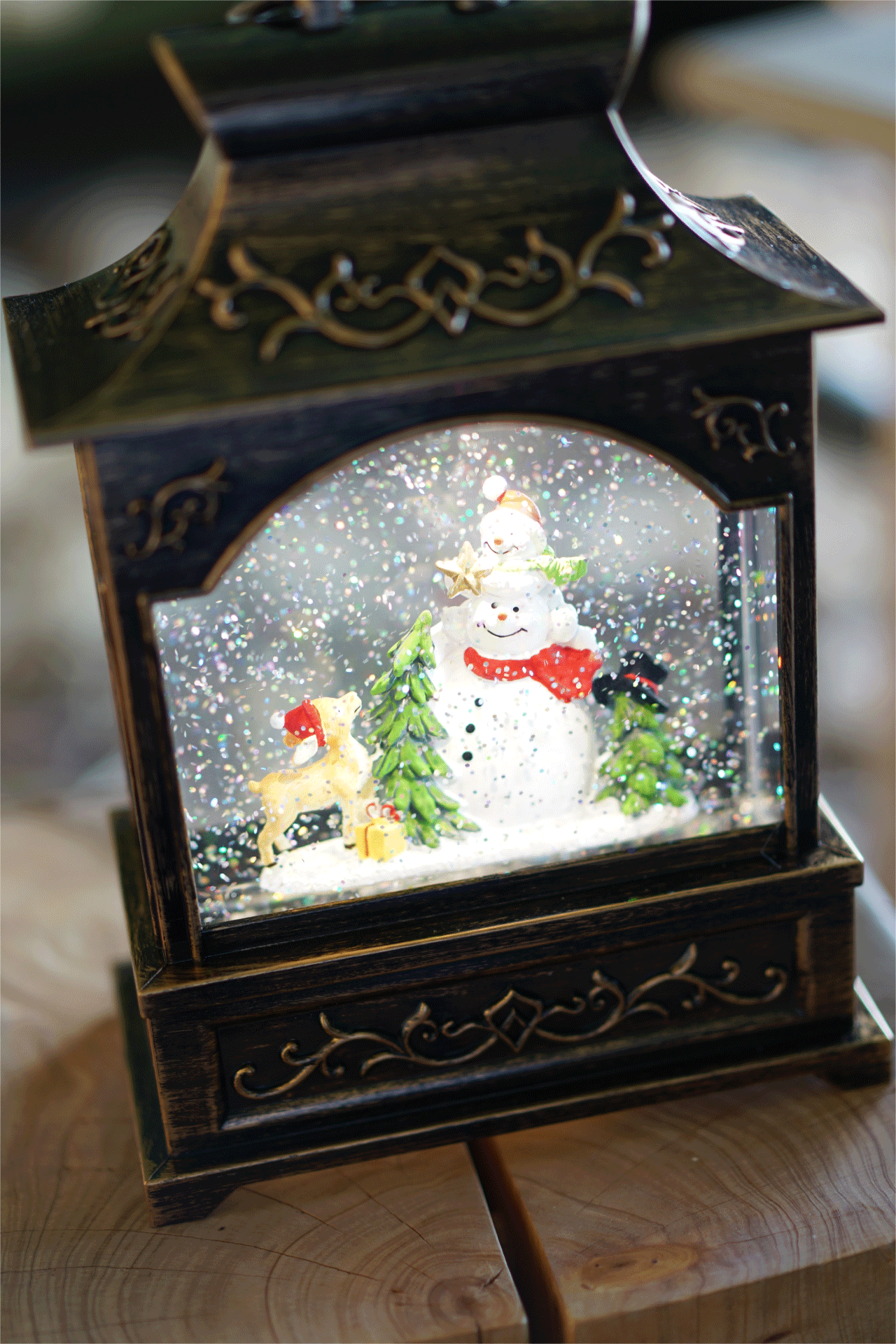 'Snowman with Puppy Deer' Musical & Lighting Lantern